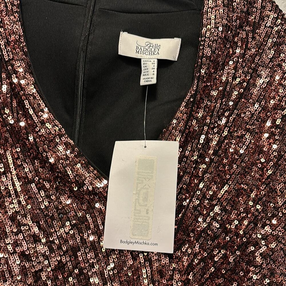 Badgley Mischka Sequin Mini Dress in Bronze - Picture 2 of 4